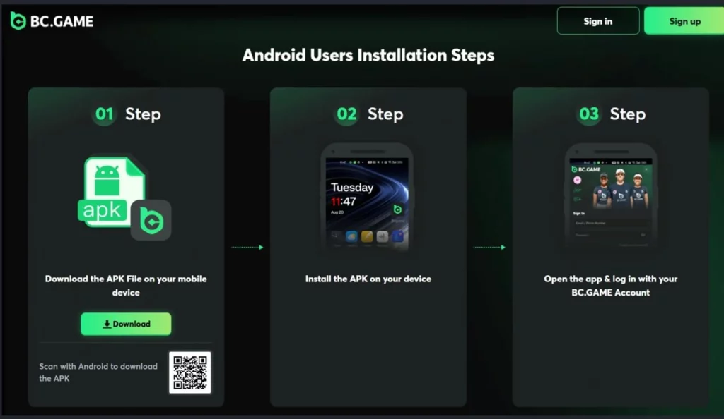 BC.Game Android users installation steps